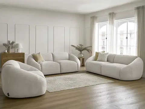 Ensemble canapé droit 3 + 2 places + fauteuil TINA velours côtelé beige