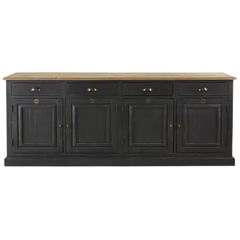 Buffet bois de pin recyclé et placage pin gris anthracite, L210 cm