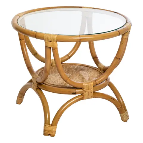 Table café ronde en rotin avec plateau en verre