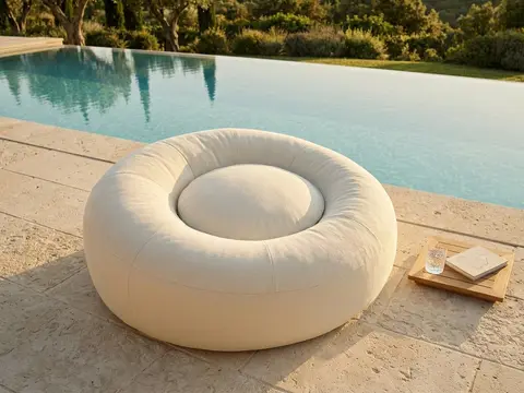 Pouf extérieur avec bâche de protection ELOANE beige