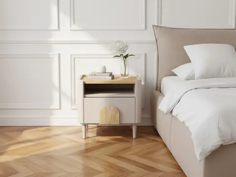 Table de chevet 1 tiroir ENYRA pieds bois massif beige