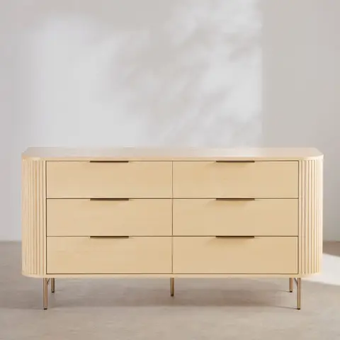 Commode 6 tiroirs beige et acier coloris laiton L160