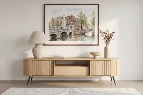 Leia - Meuble TV Chêne clair 196 cm x 40 cm x 51 cm