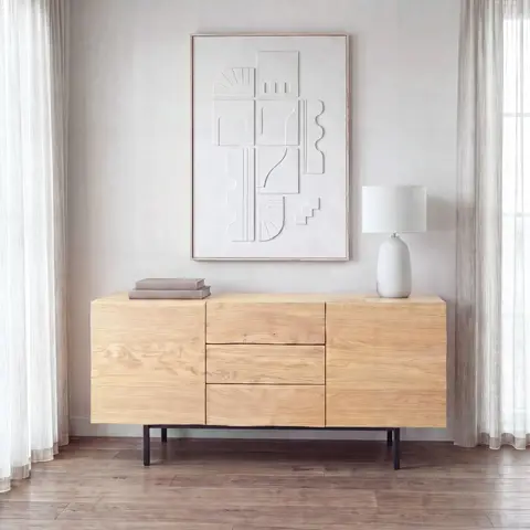 Buffet en placage chêne et acier noir, L165 cm