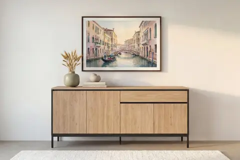 Vana - Buffet 4 Portes Chêne clair 180 cm x 40 cm x 80 cm