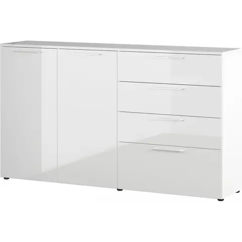 Meuble de rangement moderne 186 cm blanc brillant Georgie Blanc — Blanc