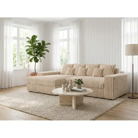 Canapé d'angle en velours côtelé Isaline Beige ou camel — Beige ou camel