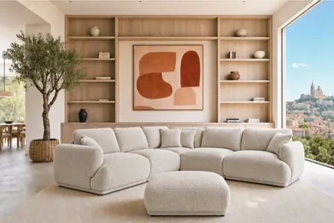 Canapé panoramique Duo Rosalie Panoramique - Tissu Chenille Beige 285 cm x 102 cm x 83 cm