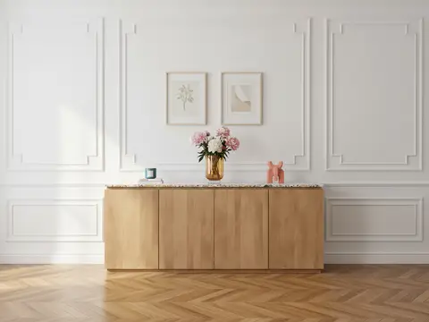 Buffet 4 portes 200 cm BARBARA bois massif de manguier et terrazzo