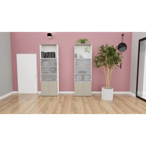 Bibliothèque de bureau 4 portes H 245 cm Métis Blanc — Blanc perle