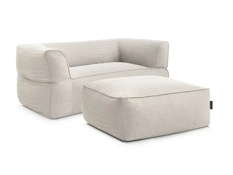 Canapé de jardin droit 2 places NOUR avec pouf avec bâche de protection beige