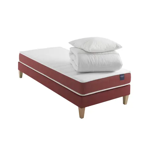 Ensemble matelas couchage latex, sommier, pieds, couette et oreiller Crépuscule 400
