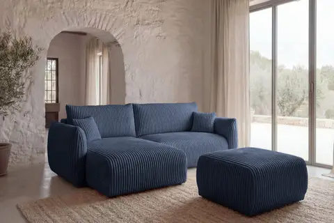 Canapé d'angle Duo Elio Angle - Gros Velours Côtelé Bleu 257 cm x 177 cm x 88 cm