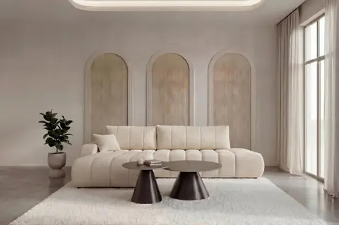 Canapé d'angle Celeste Angle - Tissu Bouclette Beige Angle droit 276 cm x 176 cm x 88 cm