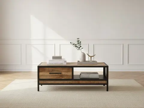 Table basse 1 tiroir BEAUBOURG bois massif de manguier