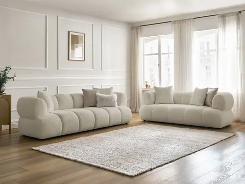 Ensemble canapé droit 3 + 2 places PAMIRA bouclette beige