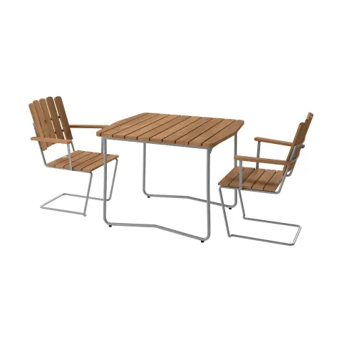Table B31 + 2 fauteuils A2 teck-stativ galvanisé à chaud