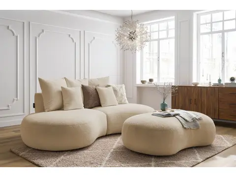 Canapé droit 3 places SAINT-GERMAIN bouclette avec pouf beige