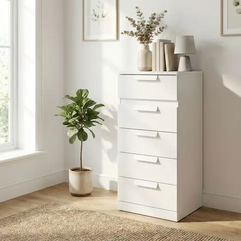 Chiffonnier 5 tiroirs en bois blanc - CF5029