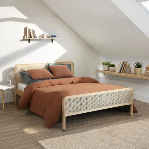 Ensemble matelas ferme mousse Tranquillité 2.0 + Lit adulte cannage bois naturel 140x190 - LT17018