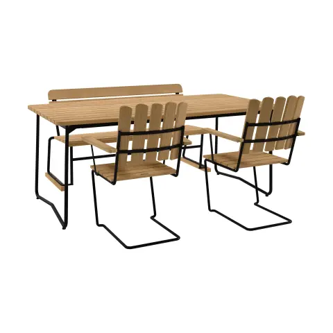 Table B31 + 2 fauteuils A2 + canapé 3 chêne huilé-stativ noir