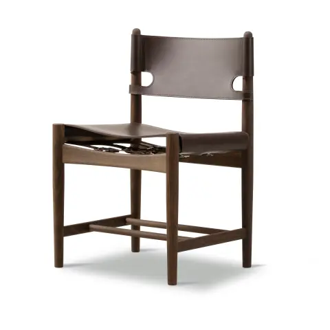Chaise The Spanish Dining Chair Cuir brun foncé-chêne fumé