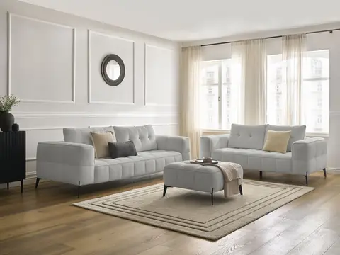 Ensemble canapé droit 3 + 2 places ANIS texturé avec pouf gris clair
