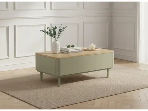 Table basse avec tiroirs ANYRA pieds en bois massif vert