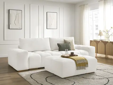 Canapé droit 3 places ANAKIN texturé avec pouf blanc