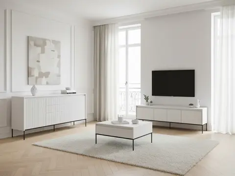 Ensemble LENARA avec buffet 166 cm + meuble TV 167 cm + table basse avec tasseaux et LED blanc