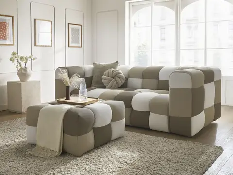 Canapé droit 3 places CLOUD Édition limitée mesh avec pouf multicolore