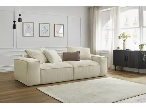 Canapé droit 3 places ultra moelleux BOHEME velours côtelé beige