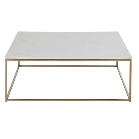 Table basse carrée en marbre blanc et métal coloris laiton L100