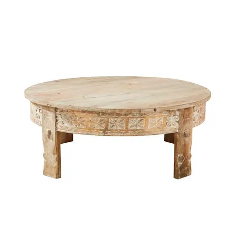Table basse ronde en manguier massif sculpté D90