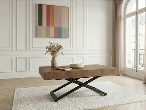 Table basse extensible et relevable ROMY effet bois
