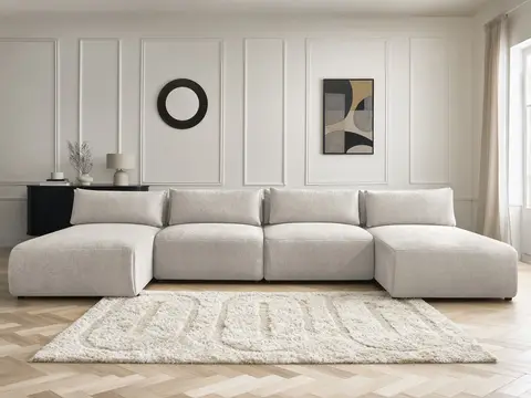 Canapé panoramique modulable avec têtières JANA texturé beige