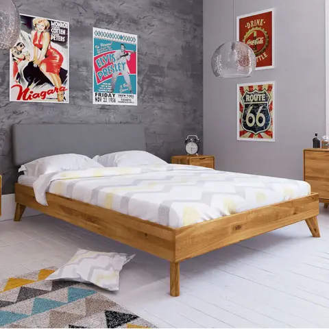 Lit en chêne massif avec tête de lit en tissu 140x190 - LT36010