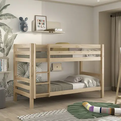 Lit superposé enfant en bois massif naturel 90x200 cm - LT2041