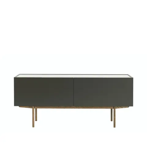 Luc Deluxe 160 table d'appoint Taupe, dessus carrara, pieds p6, tiroirs