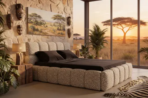 Lit coffre Elise - Tissu Sauvage Beige 140 x 200