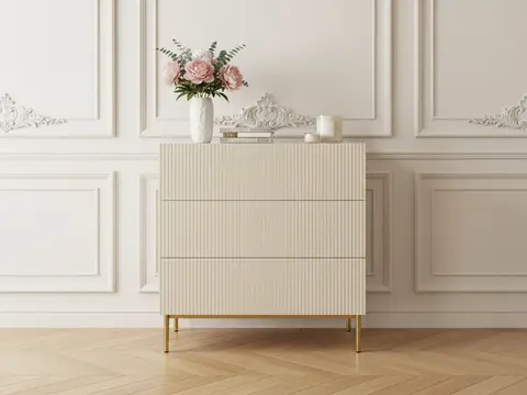 Commode KASHA 3 tiroirs pieds or beige