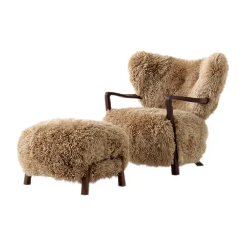 Chaise longue Wulff ATD2 fauteuil et pouf ATD3 Noyer huilé-Miel peau de mouton