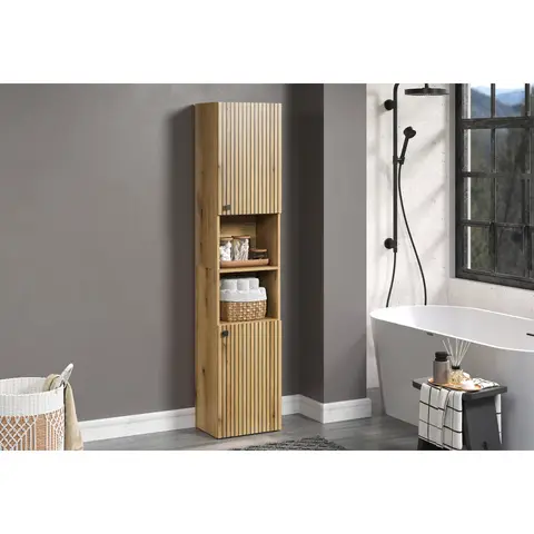 Colonne de salle de bain contemporaine chêne clair Lissandre Chêne clair — Chêne clair