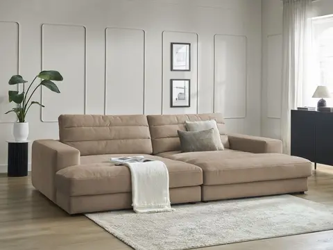 Canapé droit 4 places SIERRA assise profonde velours taupe