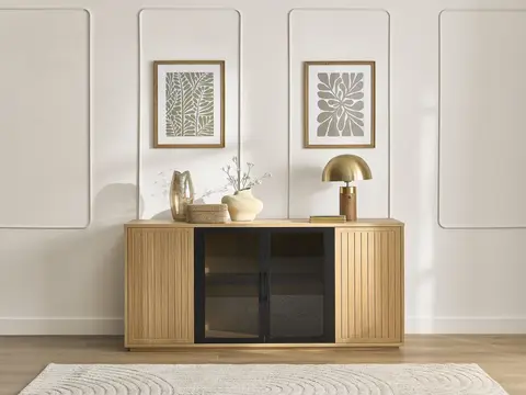 Buffet 4 portes 160 cm THEMYS placage chêne massif