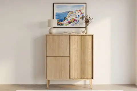 Lorella - Commode Chêne clair 103 cm x 39 cm x 121 cm