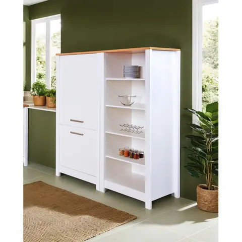 Etagère de rangement de cuisine contemporaine blanc/chêne Mylena Blanc/chêne — Blanc