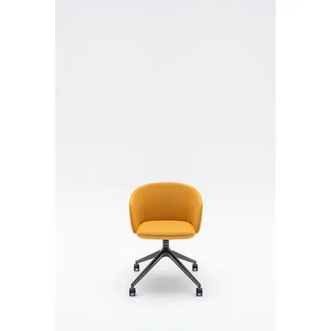 Chaise de réunion moderne piétement vert avec roulettes et assise en tissu jaune Albane Jaune — Jaune