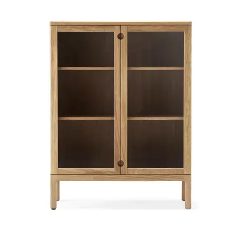 Commode Prio haute chêne huilé naturel, porte en verre