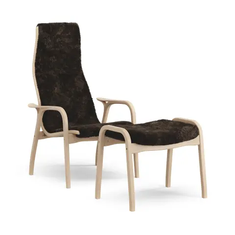 Fauteuil et repose-pieds Lamino hêtre laqué/peau de mouton Espresso (brun)